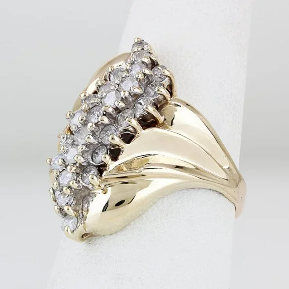 10k Yellow Gold Diamond Cluster Waterfall Cocktail Ring